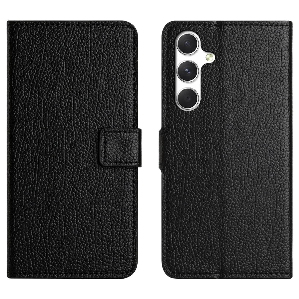 For Samsung Galaxy S26+ Case PU Leather Wallet Phone Cover Litchi Texture, Black - 1