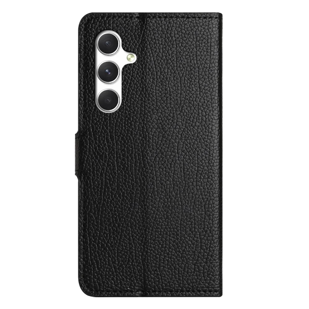 For Samsung Galaxy S26+ Case PU Leather Wallet Phone Cover Litchi Texture, Black - 6