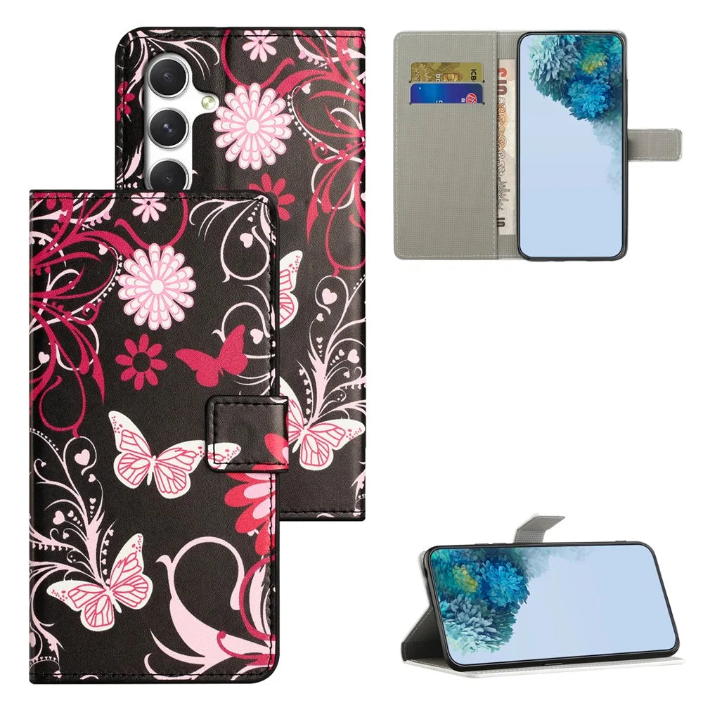 For Samsung Galaxy S26 Case Pattern Print PU Leather Wallet Phone Cover - Black Butterfly - 4