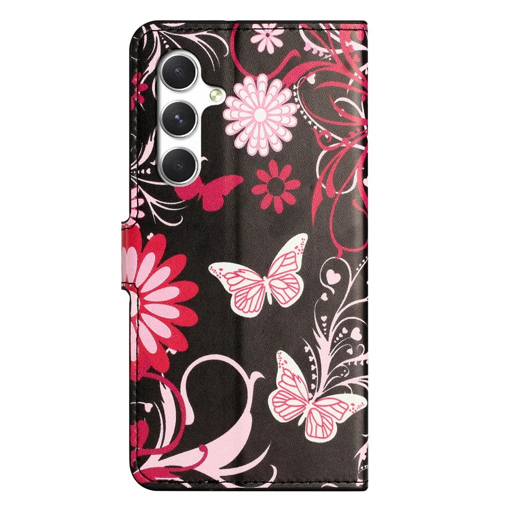 For Samsung Galaxy S26 Case Pattern Print PU Leather Wallet Phone Cover - Black Butterfly - 6
