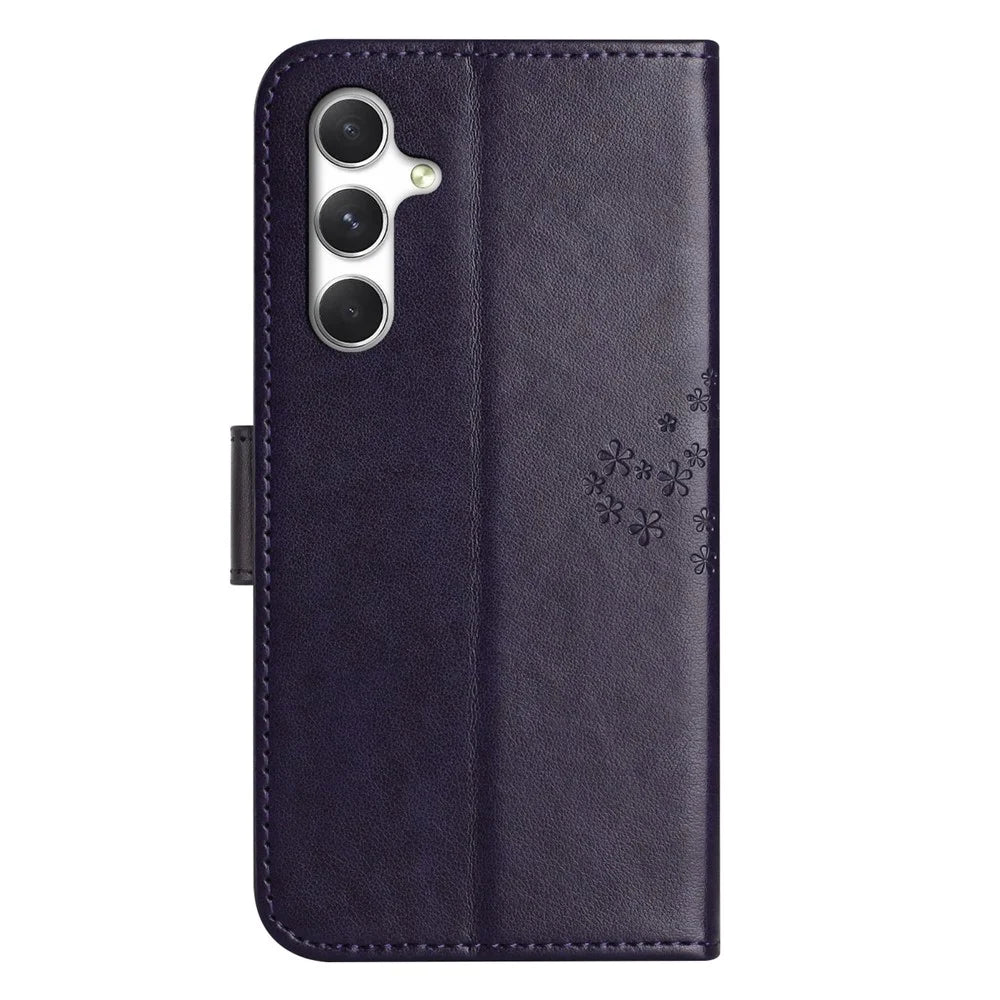 For Samsung Galaxy S26 Case PU Leather Owl Tree Imprinted Wallet Phone Cover with Strap - Dark Blue - 6