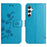 For Samsung Galaxy S26 Case Wallet Stand Imprinted Butterfly Flower PU Leather Phone Cover - Blue - 1