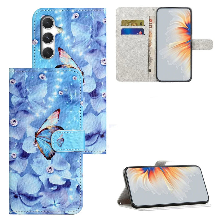 For Samsung Galaxy S26 Case Pattern Print PU Leather Wallet Phone Cover Cross Texture - Flower and Butterfly - 4