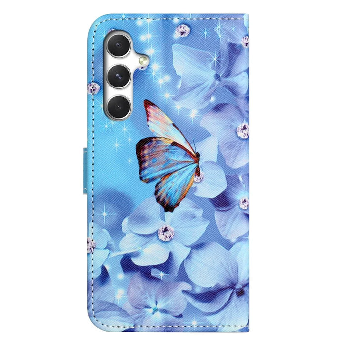 For Samsung Galaxy S26 Case Pattern Print PU Leather Wallet Phone Cover Cross Texture - Flower and Butterfly - 6