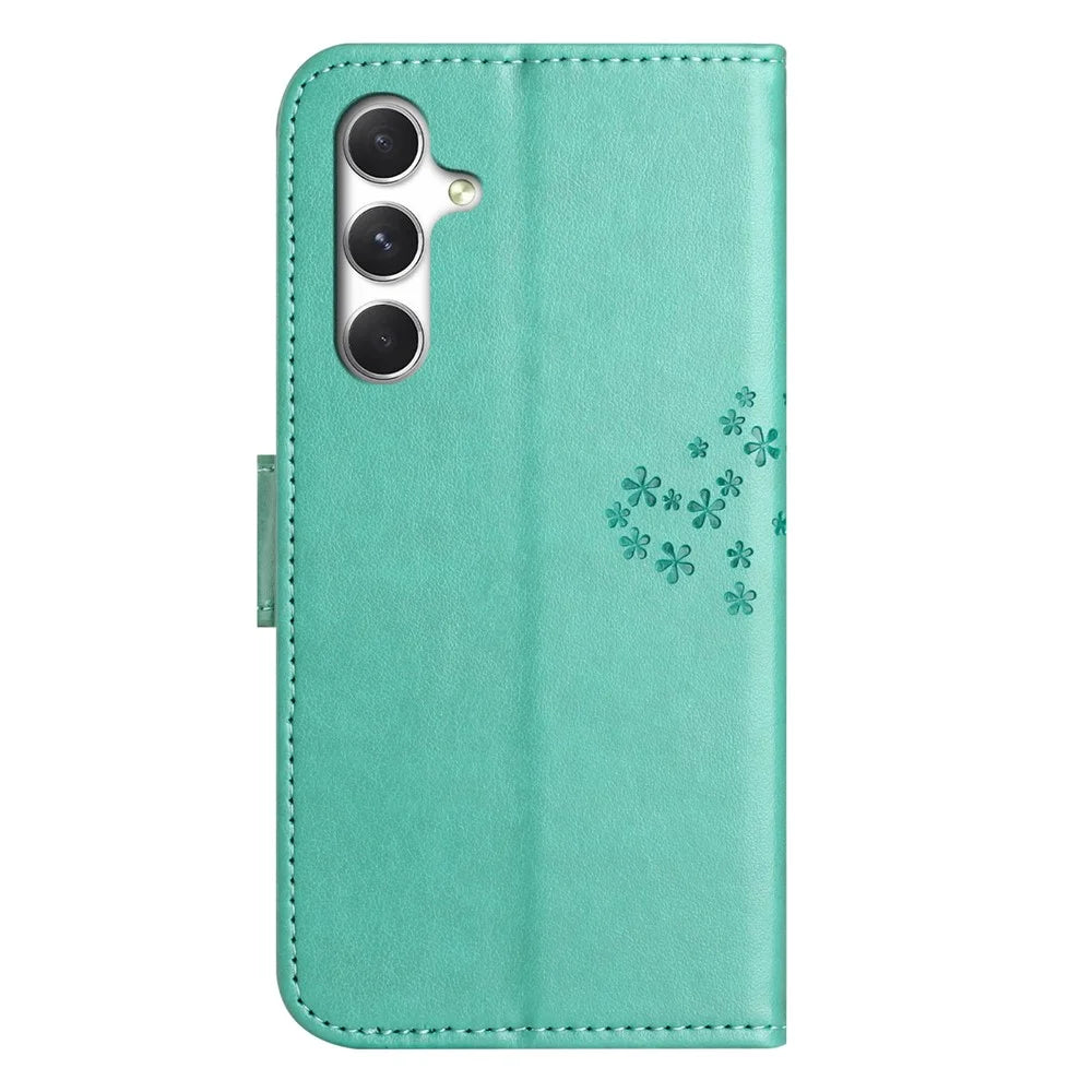 For Samsung Galaxy S26+ Case PU Leather Owl Tree Imprinted Wallet Phone Cover with Strap - Cyan - 6