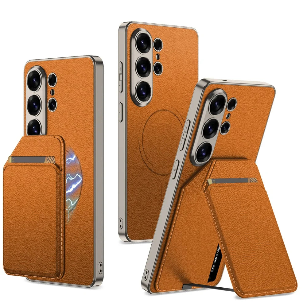 GKK For Samsung Galaxy S26 Ultra Case PU Leather Detachable Card Holder KickStand PC Phone Back Cover - Titanium Orange - 1