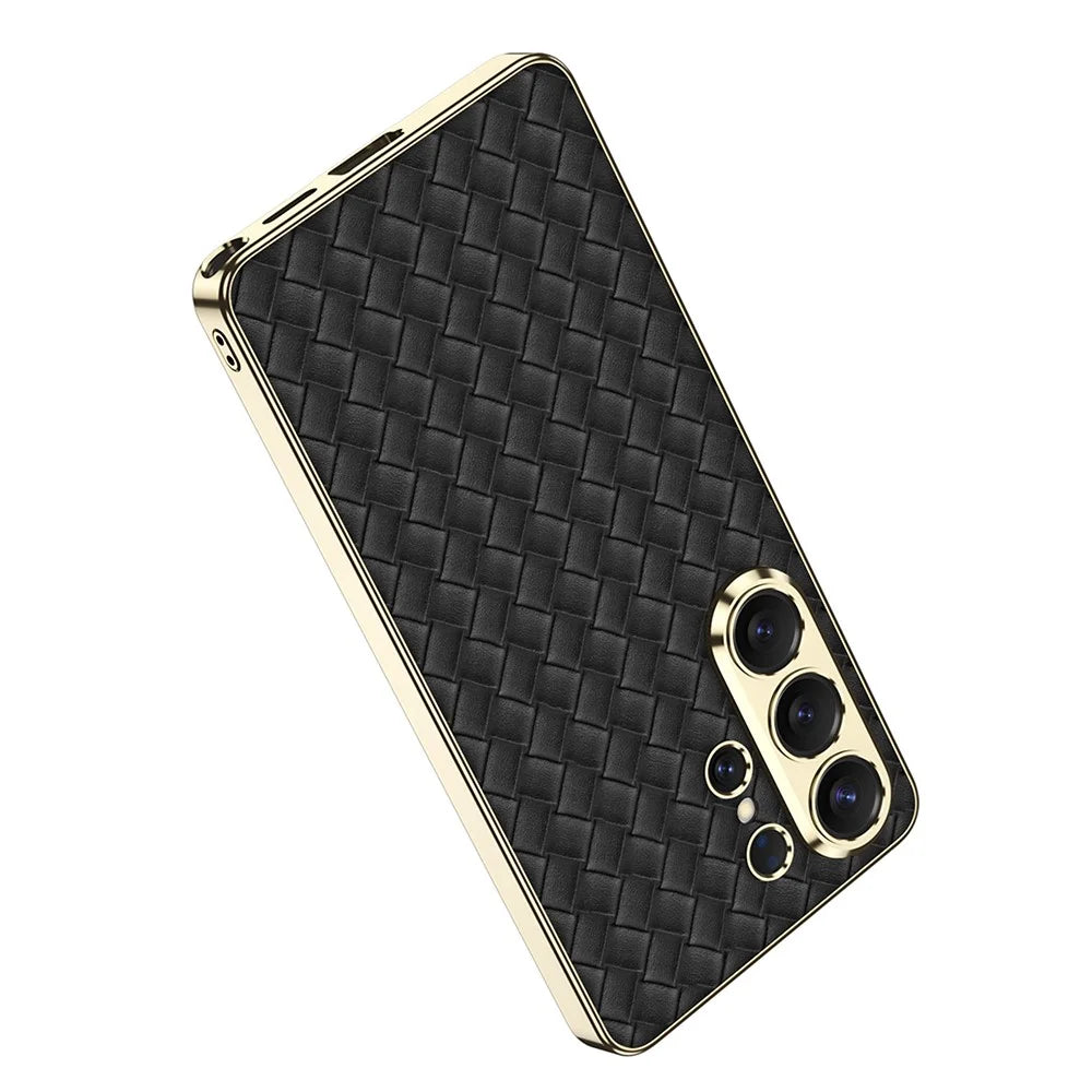 GKK For Samsung Galaxy S26 Ultra Cases Electroplating PU+TPU+PC Cell Phone Cover Woven Texture - White - 4