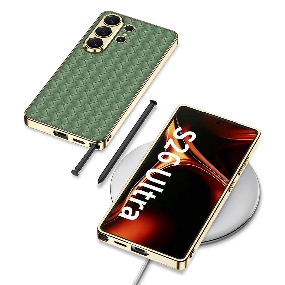 GKK For Samsung Galaxy S26 Ultra Cases Electroplating PU+TPU+PC Cell Phone Cover Woven Texture - White - 6