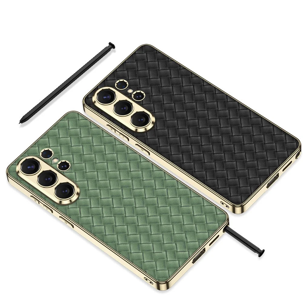GKK For Samsung Galaxy S26 Ultra Cases Electroplating PU+TPU+PC Cell Phone Cover Woven Texture - White - 7