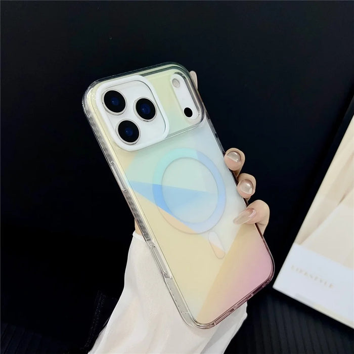 For iPhone 17 Pro Max Magnetic Case Drop-Resistant TPU PC Phone Cover IMD 4-Color Geometric Gradient Design - Style B - 2