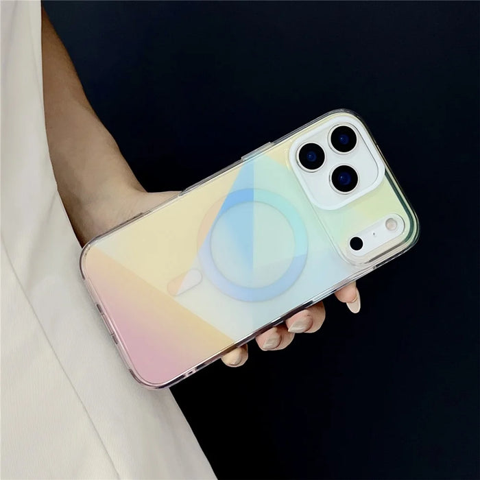 For iPhone 17 Pro Max Magnetic Case Drop-Resistant TPU PC Phone Cover IMD 4-Color Geometric Gradient Design - Style B - 3
