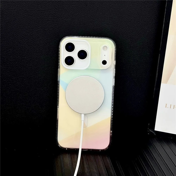 For iPhone 17 Pro Max Magnetic Case Drop-Resistant TPU PC Phone Cover IMD 4-Color Geometric Gradient Design - Style B - 4