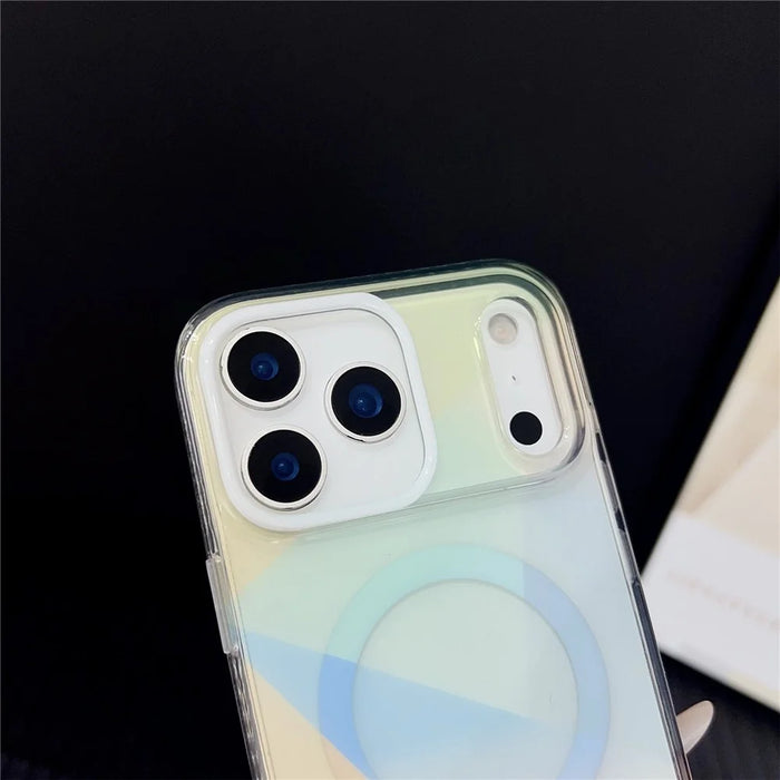 For iPhone 17 Pro Max Magnetic Case Drop-Resistant TPU PC Phone Cover IMD 4-Color Geometric Gradient Design - Style B - 5