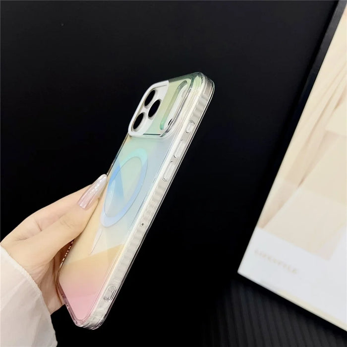 For iPhone 17 Pro Max Magnetic Case Drop-Resistant TPU PC Phone Cover IMD 4-Color Geometric Gradient Design - Style B - 6