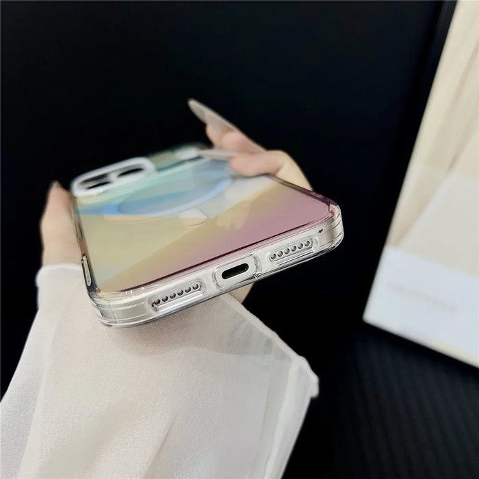 For iPhone 17 Pro Max Magnetic Case Drop-Resistant TPU PC Phone Cover IMD 4-Color Geometric Gradient Design - Style B - 7