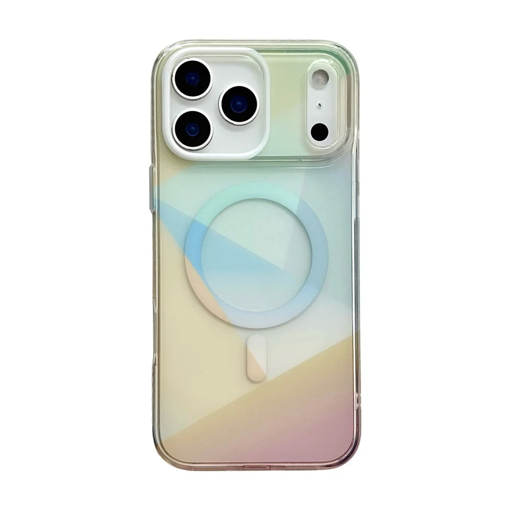 For iPhone 17 Pro Magnetic Case Drop-Resistant TPU PC Phone Cover IMD 4-Color Geometric Gradient Design - Style B - 1