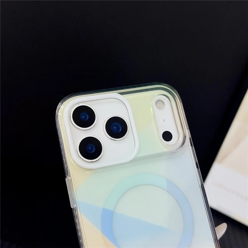 For iPhone 17 Pro Magnetic Case Drop-Resistant TPU PC Phone Cover IMD 4-Color Geometric Gradient Design - Style B - 5
