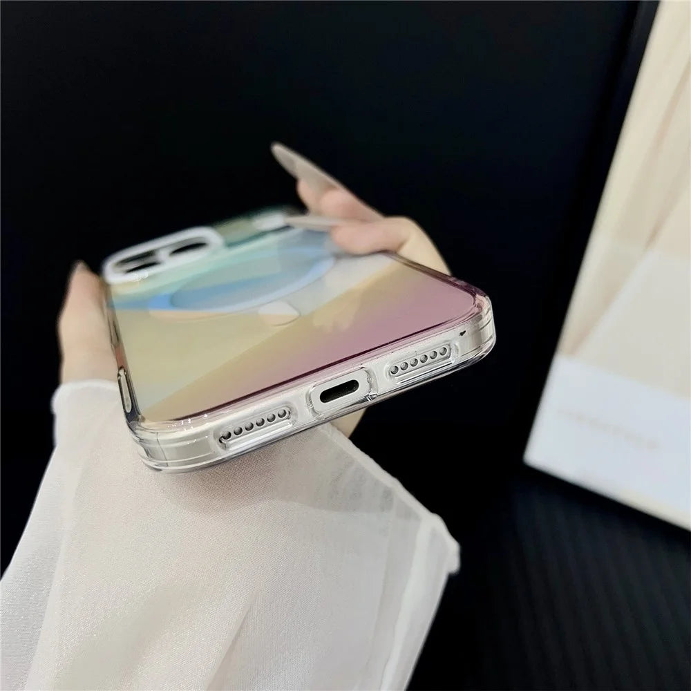 For iPhone 17 Pro Magnetic Case Drop-Resistant TPU PC Phone Cover IMD 4-Color Geometric Gradient Design - Style B - 7