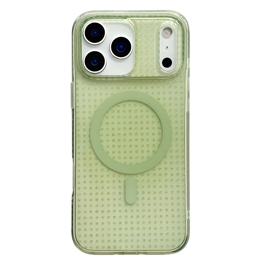 For iPhone 17 Pro Max Magnetic Case IMD Sparkling Decor TPU + PC Phone Cover - Green - 1