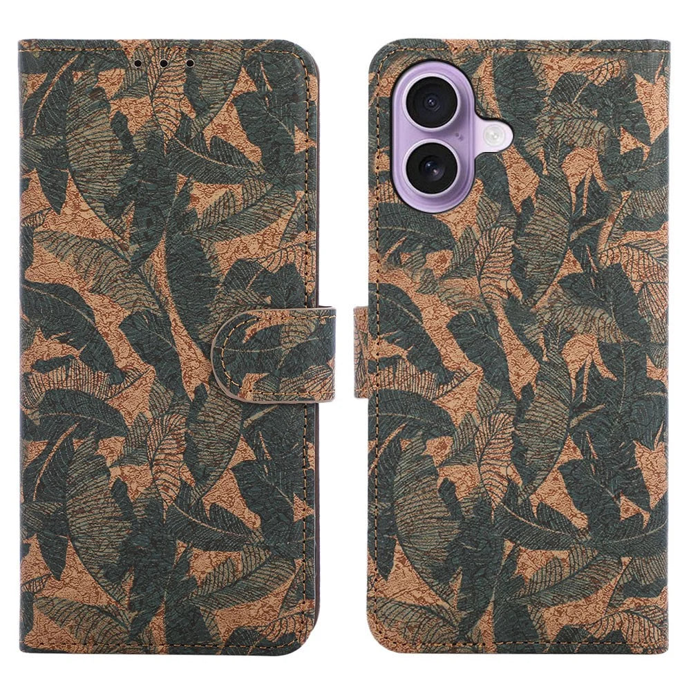For iPhone 17 Leather Wallet Case Bohemian-style TPU PU Phone Cover with Stand - Autumn Leaves - 1