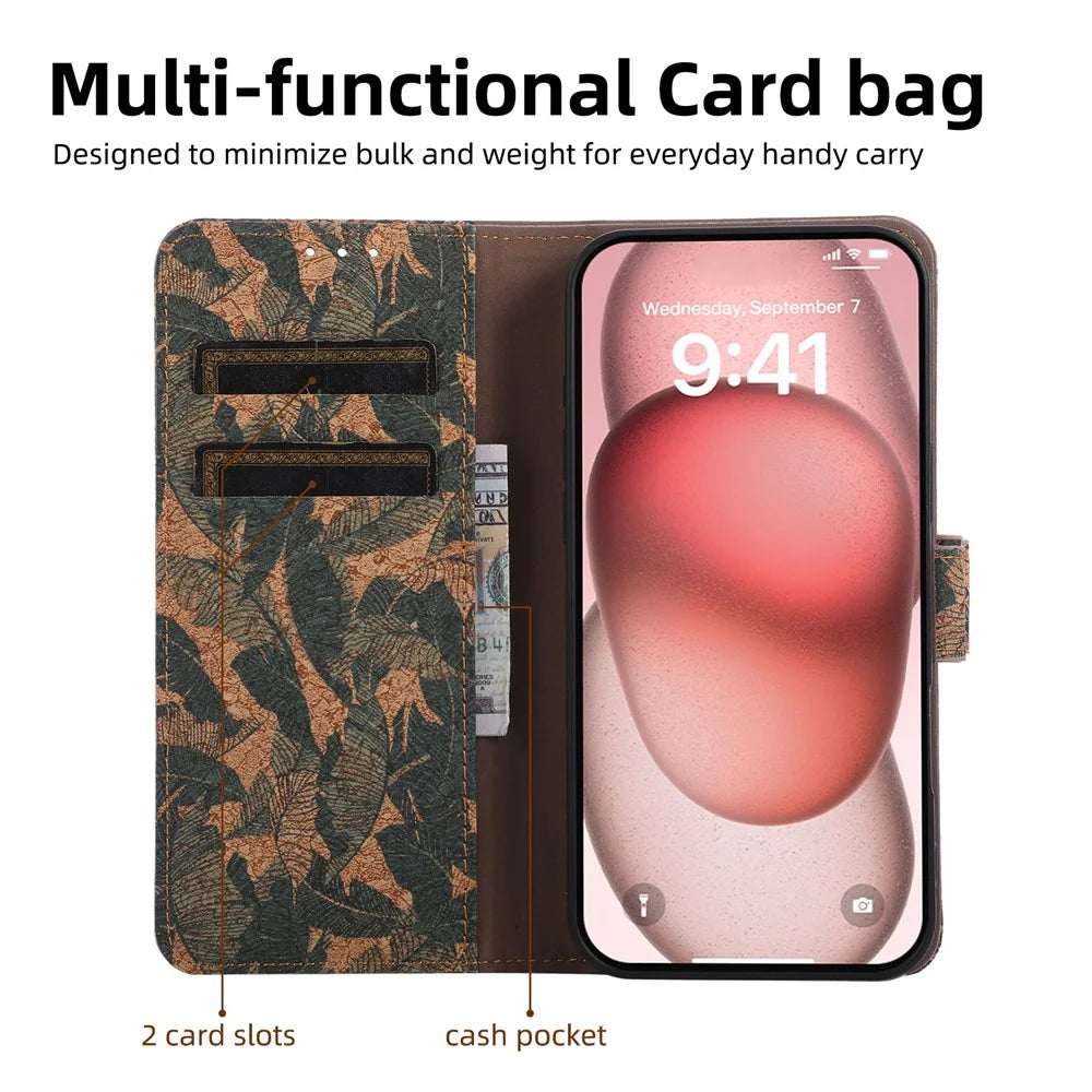 For iPhone 18 Pro / 17 Pro Leather Wallet Case Bohemian-style TPU PU Phone Cover with Stand - Autumn Leaves - 2