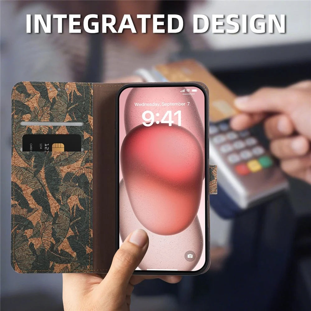 For iPhone 18 Pro / 17 Pro Leather Wallet Case Bohemian-style TPU PU Phone Cover with Stand - Autumn Leaves - 4