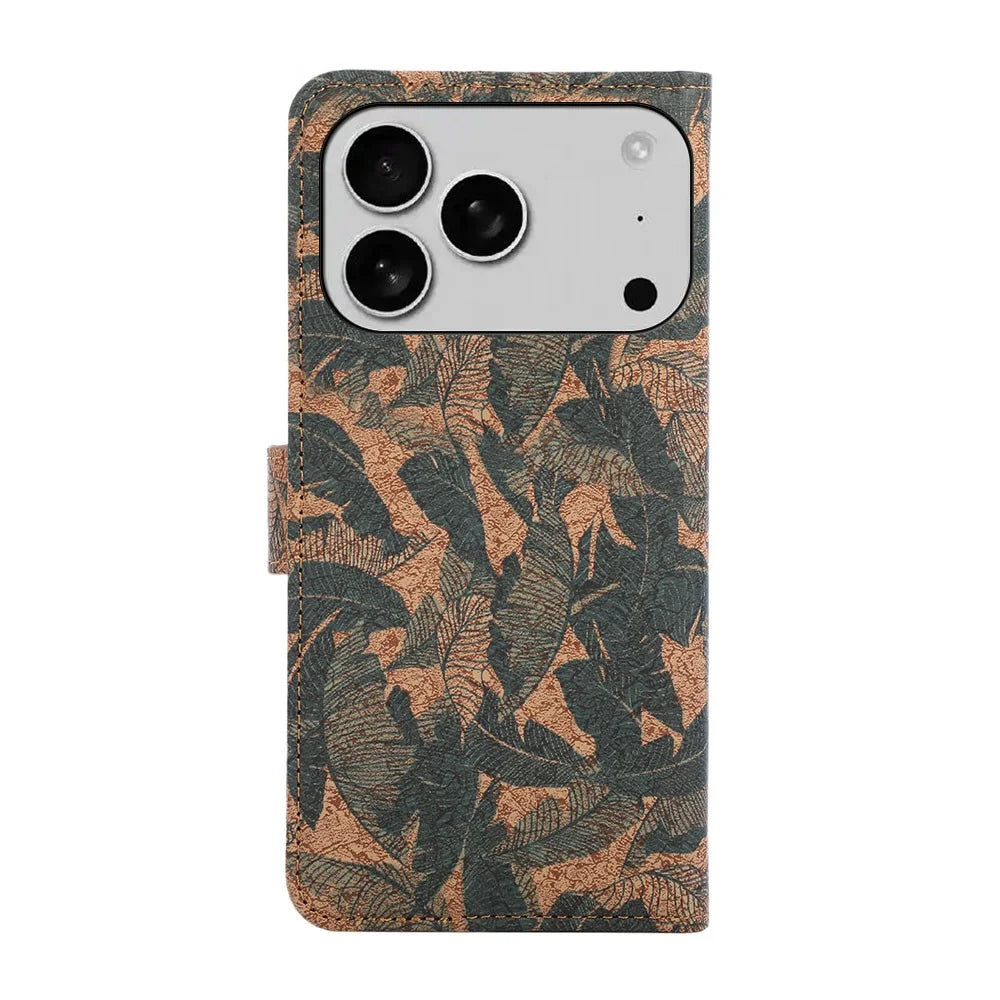 For iPhone 18 Pro Max / 17 Pro Max Leather Wallet Case Bohemian-style TPU PU Phone Cover with Stand - Autumn Leaves - 6