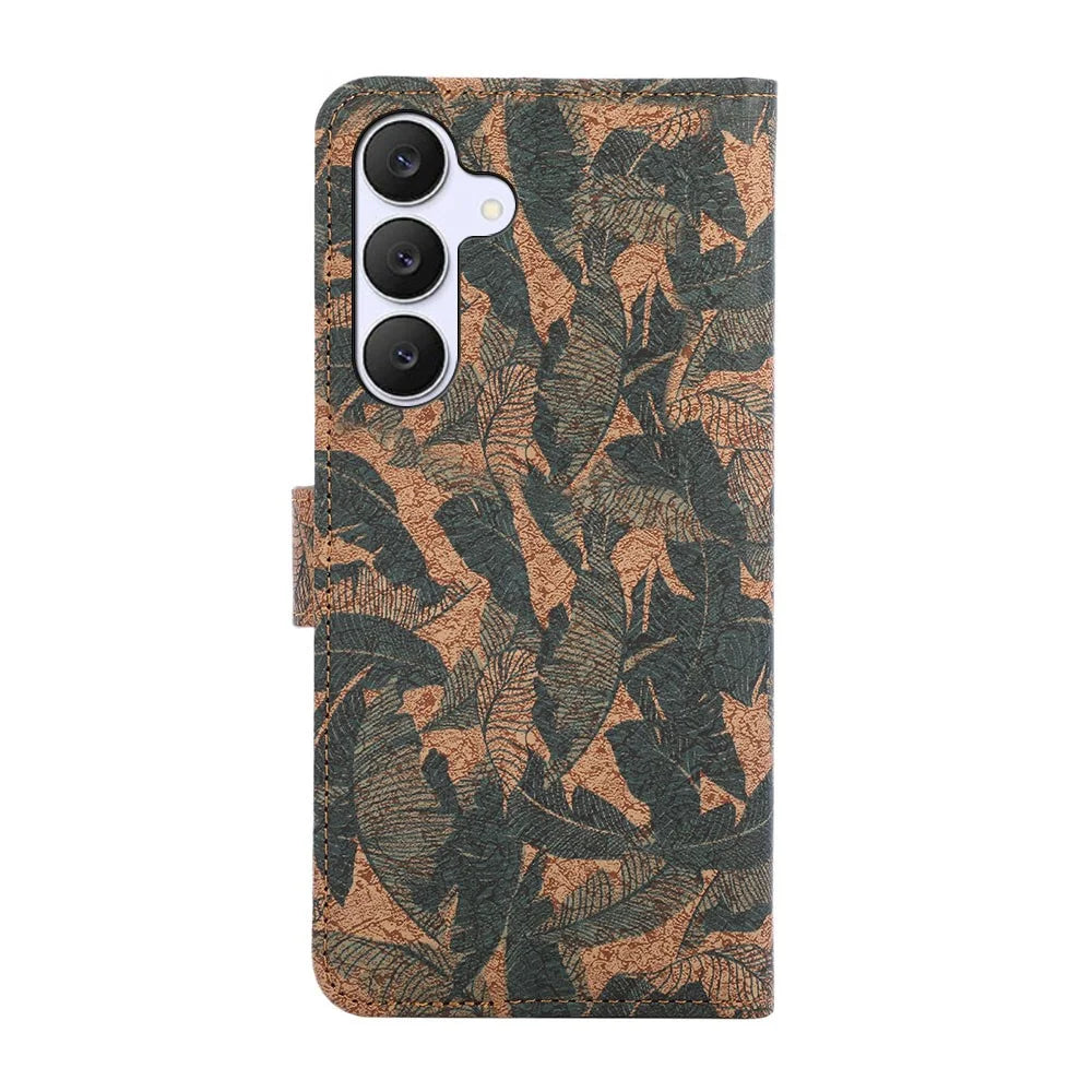 For Samsung Galaxy S26 Leather Wallet Case Bohemian-style TPU PU Phone Cover with Stand - Autumn Leaves - 6