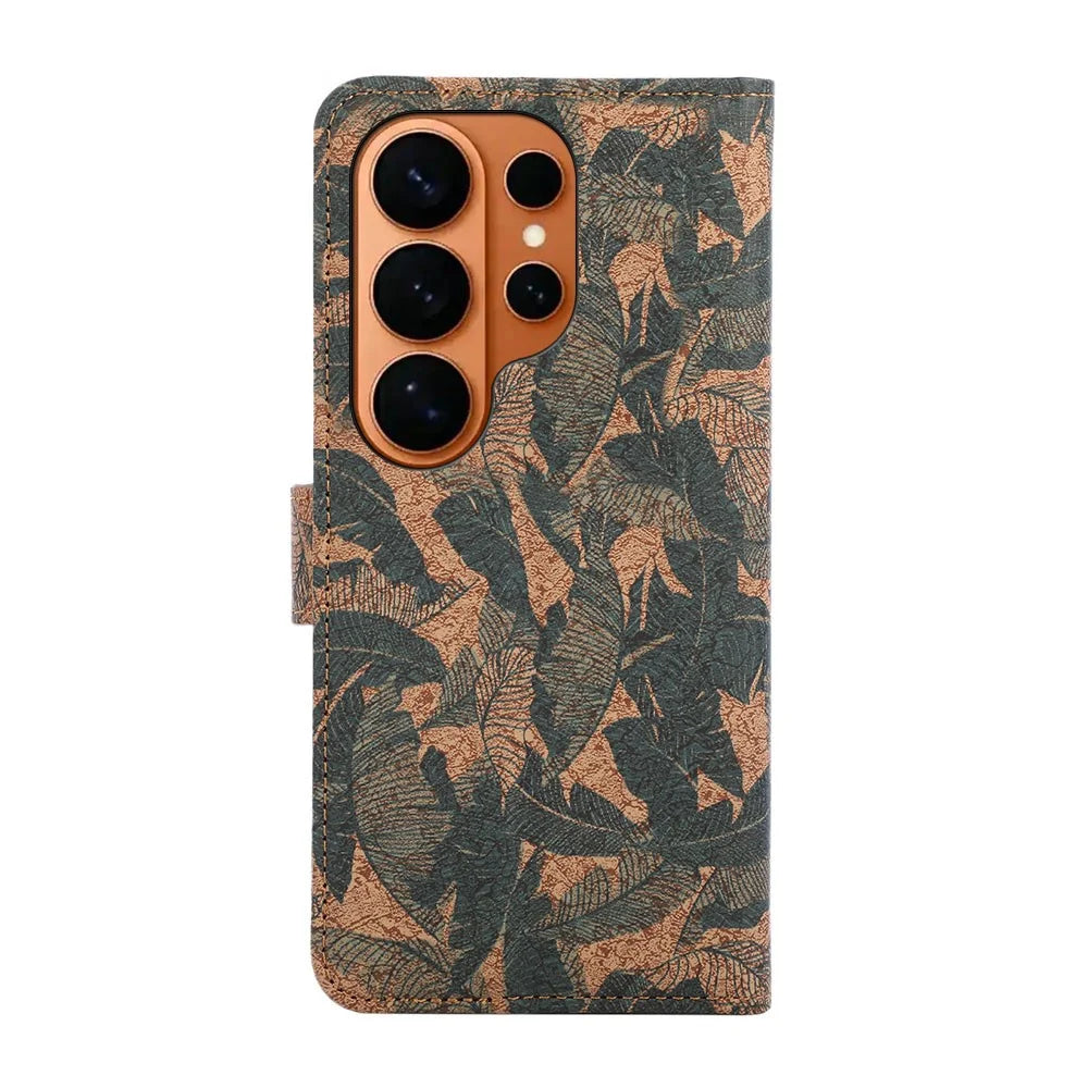 For Samsung Galaxy S26 Ultra Leather Wallet Case Bohemian-style TPU PU Phone Cover with Stand - Autumn Leaves - 6