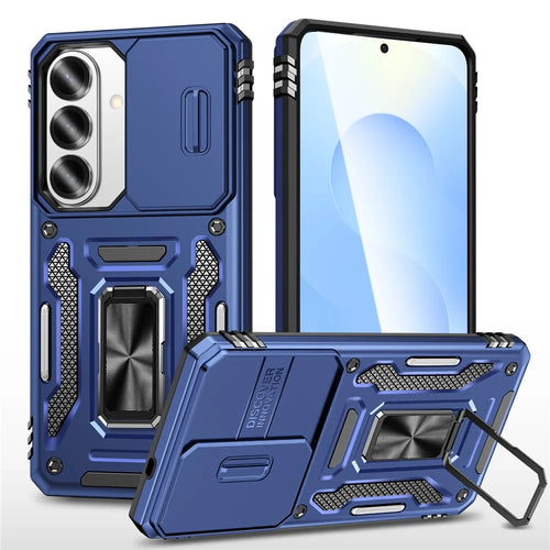 For Samsung Galaxy S26 Case Kickstand Slide Lens Lid PC + TPU Drop-Proof Phone Cover - Navy Blue - 1