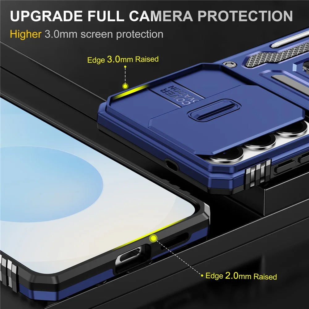 For Samsung Galaxy S26 Case Kickstand Slide Lens Lid PC + TPU Drop-Proof Phone Cover - Navy Blue - 3