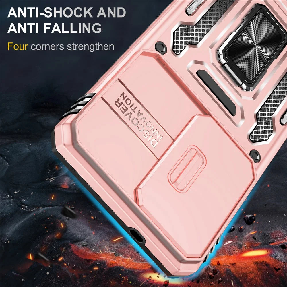 For Samsung Galaxy S26+ Case Kickstand Slide Lens Lid PC + TPU Drop-Proof Phone Cover - Rose Gold - 2
