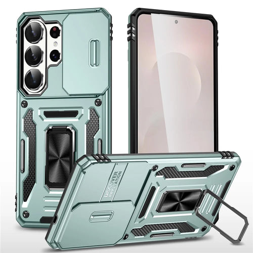 For Samsung Galaxy S26 Ultra Case Kickstand Slide Lens Lid PC + TPU Drop-Proof Phone Cover - Green - 1