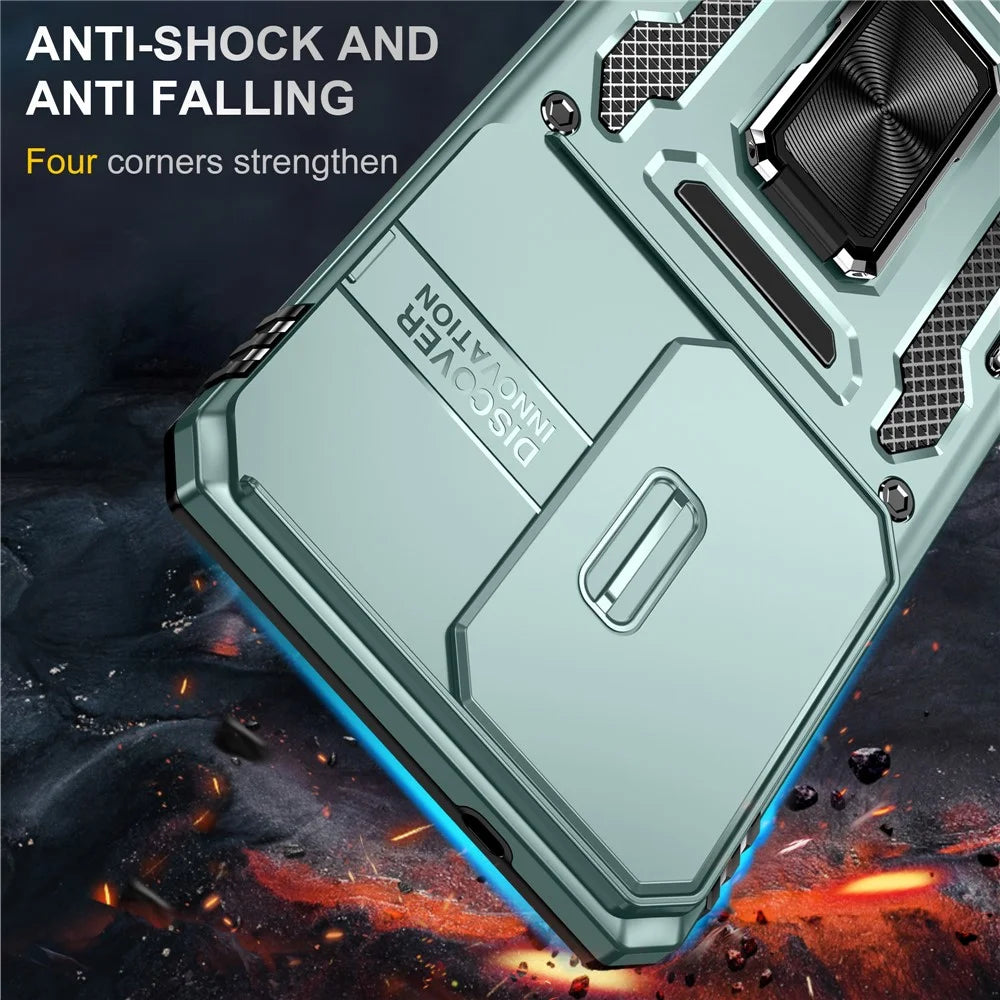 For Samsung Galaxy S26 Ultra Case Kickstand Slide Lens Lid PC + TPU Drop-Proof Phone Cover - Green - 2