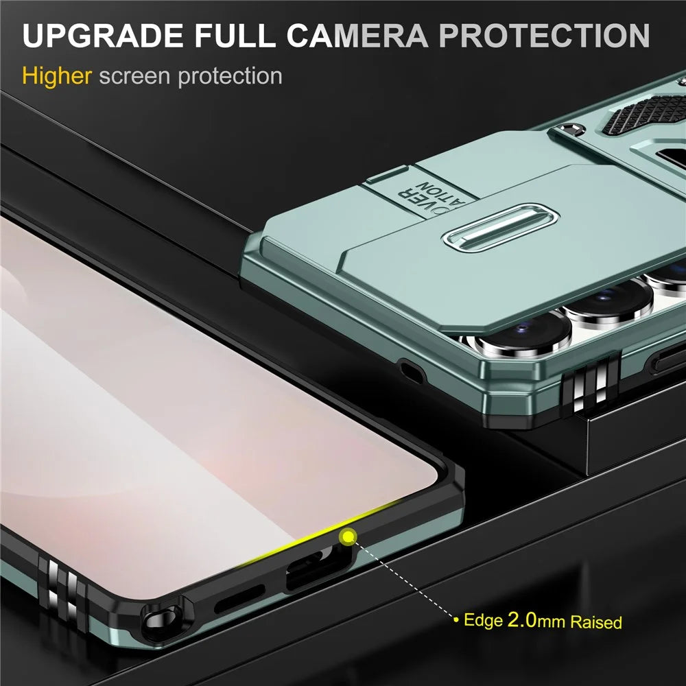 For Samsung Galaxy S26 Ultra Case Kickstand Slide Lens Lid PC + TPU Drop-Proof Phone Cover - Green - 3