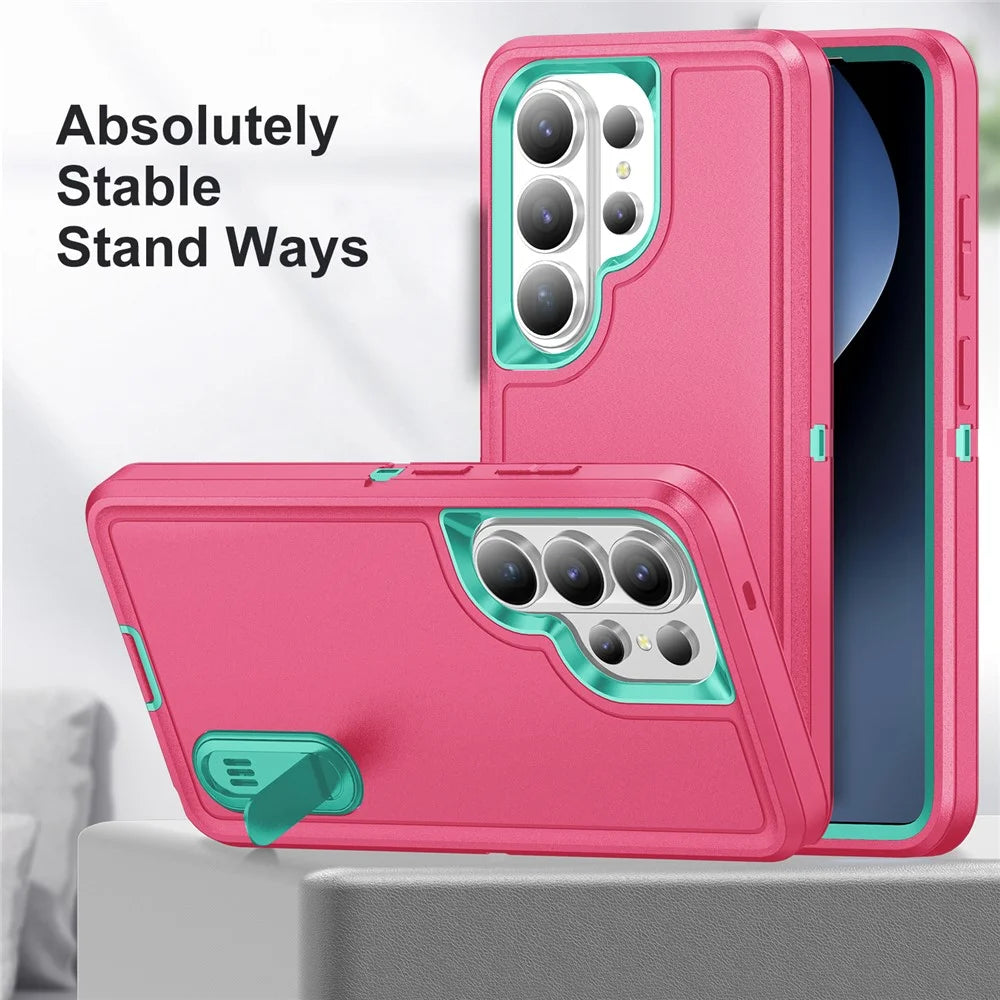 For Samsung Galaxy S26 Ultra Case PC + Silicone + EVA Anti-Drop Kickstand Phone Cover - Rose  /  Cyan - 6