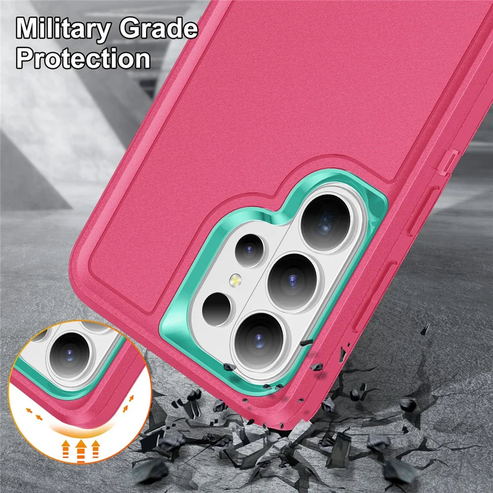 For Samsung Galaxy S26 Ultra Case PC + Silicone + EVA Anti-Drop Kickstand Phone Cover - Rose  /  Cyan - 7