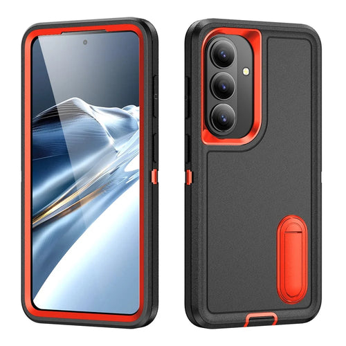 For Samsung Galaxy S26 Case PC + Silicone + EVA Anti-Drop Kickstand Phone Cover - Black  /  Orange - 1