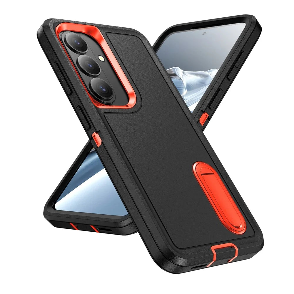 For Samsung Galaxy S26 Case PC + Silicone + EVA Anti-Drop Kickstand Phone Cover - Black  /  Orange - 2