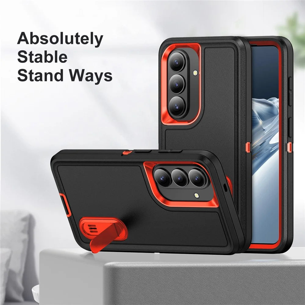 For Samsung Galaxy S26 Case PC + Silicone + EVA Anti-Drop Kickstand Phone Cover - Black  /  Orange - 6