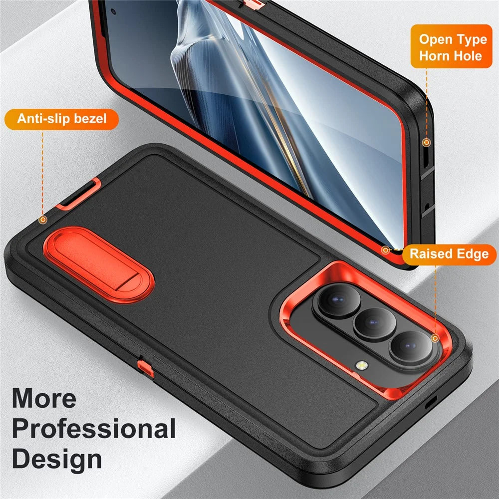 For Samsung Galaxy S26+ Case PC + Silicone + EVA Anti-Drop Kickstand Phone Cover - Black  /  Orange - 3