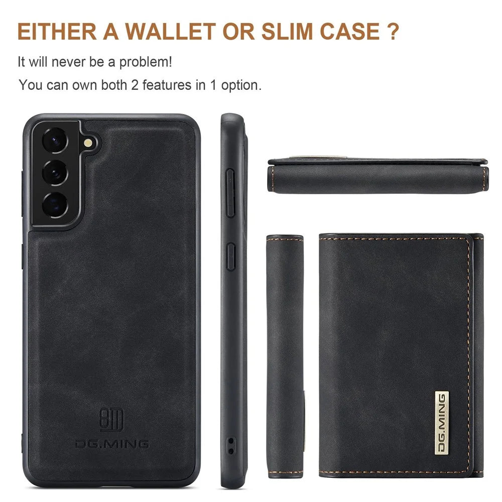 DG.MING M1 Series For Samsung Galaxy S23+ Detachable Wallet Phone Case PU Leather Coated Protective Shell with Kickstand - Black - 5