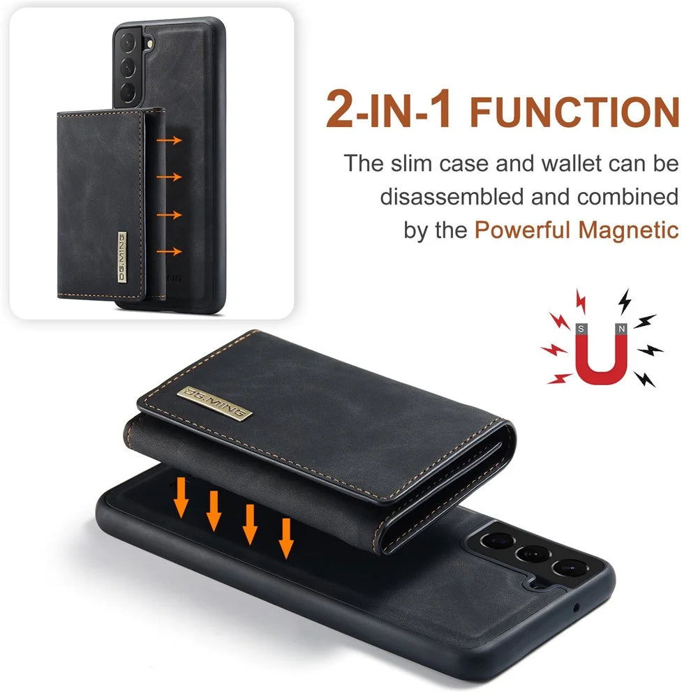 DG.MING M1 Series For Samsung Galaxy S23+ Detachable Wallet Phone Case PU Leather Coated Protective Shell with Kickstand - Black - 7