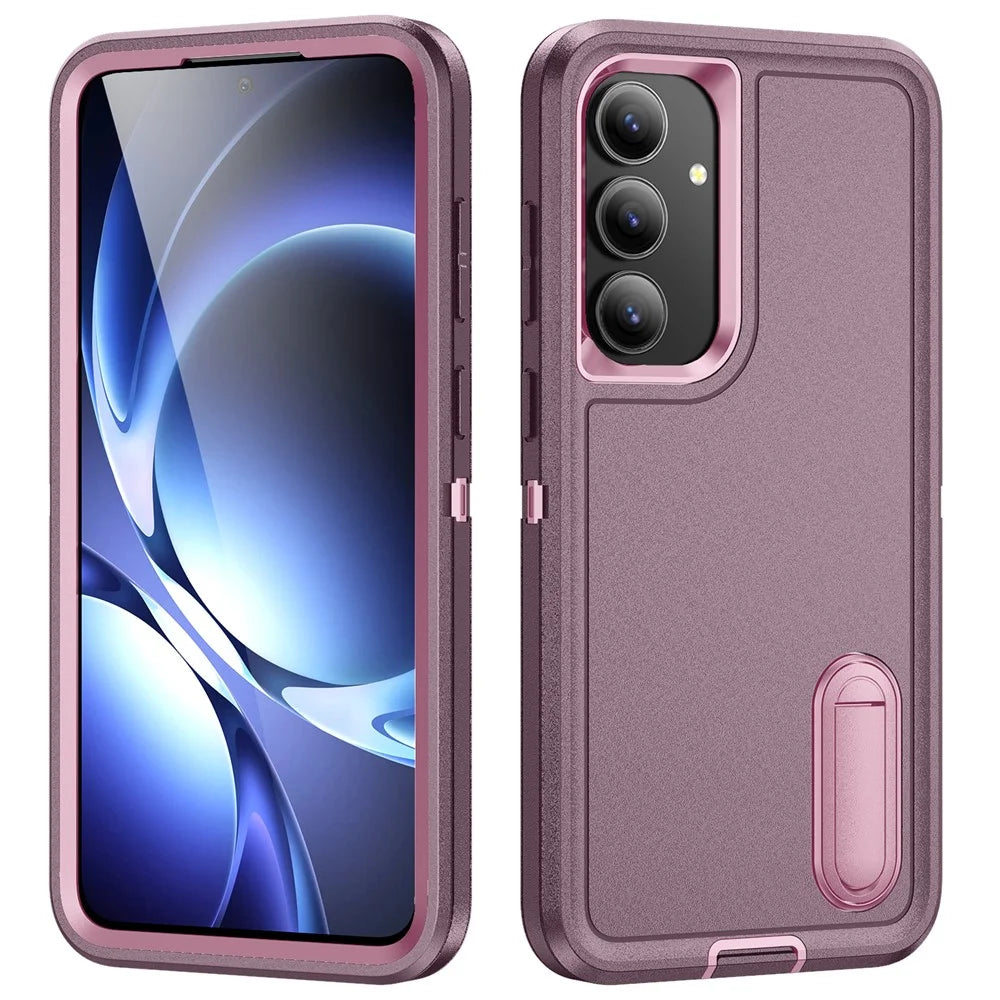 For Samsung Galaxy S25 FE Case PC + Silicone + EVA Anti-Drop Kickstand Phone Cover - Purple  /  Pink - 1