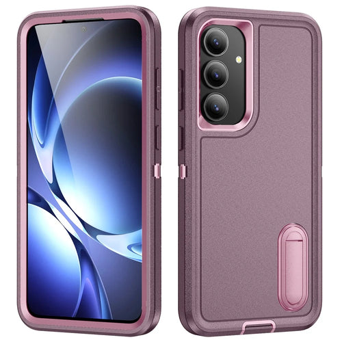 For Samsung Galaxy S25 FE Case PC + Silicone + EVA Anti-Drop Kickstand Phone Cover - Purple  /  Pink - 1
