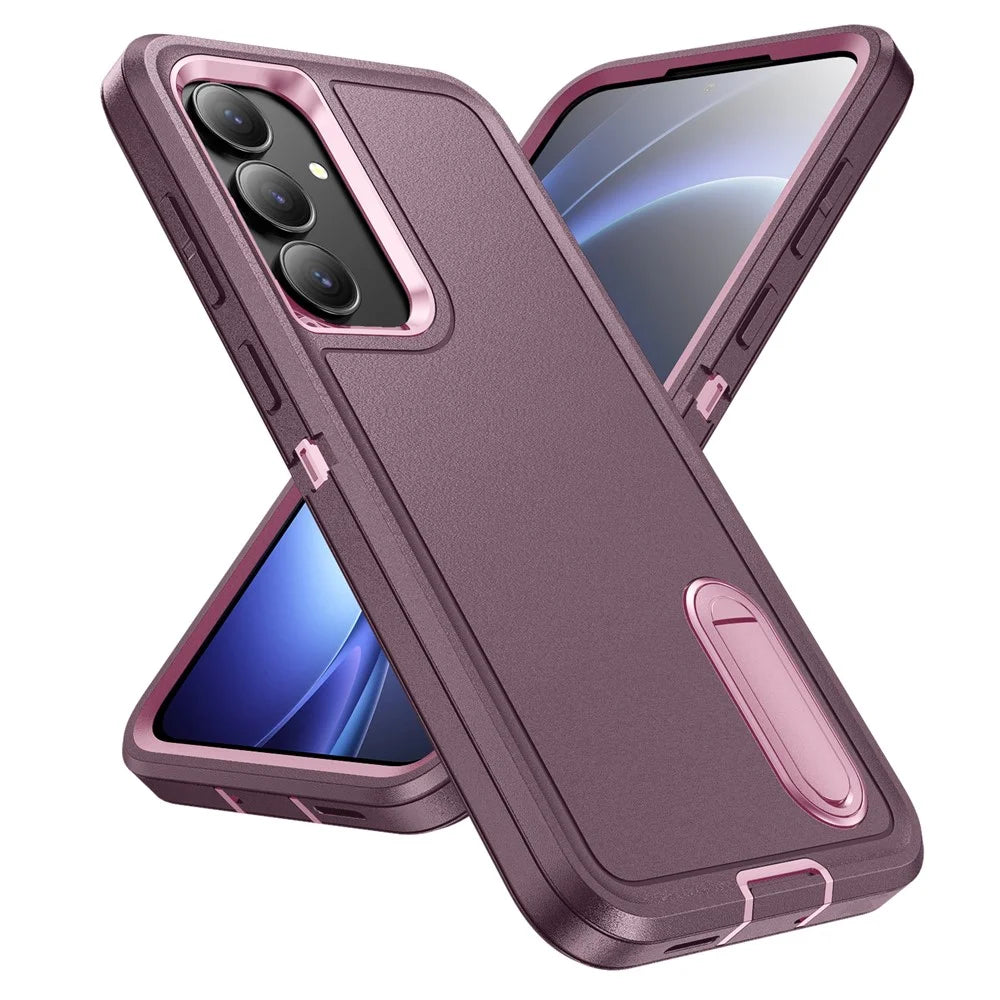 For Samsung Galaxy S25 FE Case PC + Silicone + EVA Anti-Drop Kickstand Phone Cover - Purple  /  Pink - 2