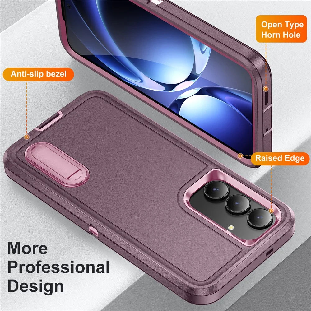 For Samsung Galaxy S25 FE Case PC + Silicone + EVA Anti-Drop Kickstand Phone Cover - Purple  /  Pink - 3