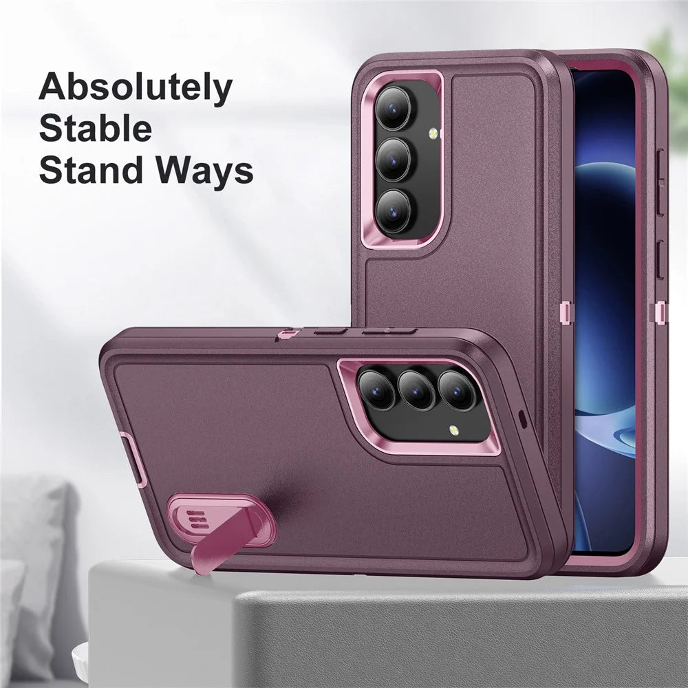 For Samsung Galaxy S25 FE Case PC + Silicone + EVA Anti-Drop Kickstand Phone Cover - Purple  /  Pink - 6