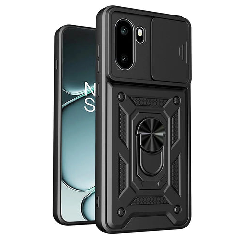 AMORUS For OnePlus 15R 5G Case Kickstand PC + TPU Phone Cover with Camera Lens Slider - Black - 1