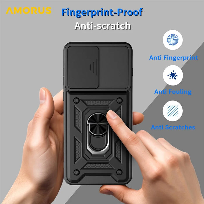 AMORUS For OnePlus 15R 5G Case Kickstand PC + TPU Phone Cover with Camera Lens Slider - Black - 3